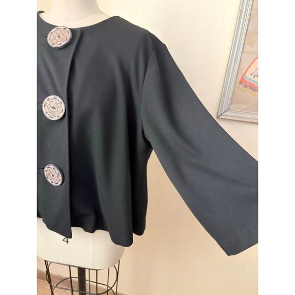Coldwater Creek Black Swing Top L Large Button Front Blouse Cape Style - Picture 3 of 7